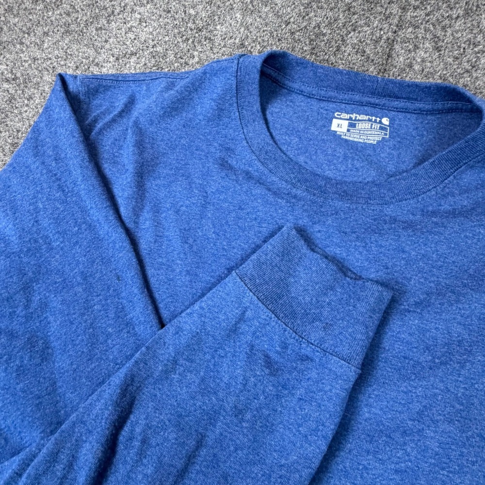 Carhartt Mens XL Blue Heather Long‎ Sleeve Graphic Logo Sleeve T-Shirt Loose Fit